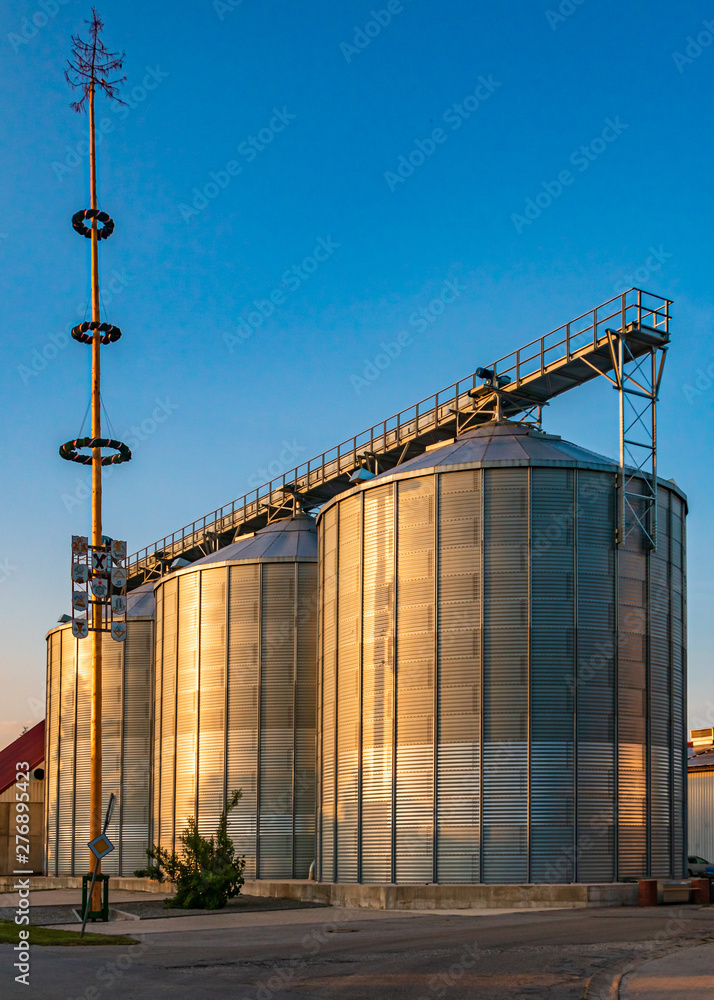 Agricultural containers around sunset at Altenbuch, Bavaria, Germany