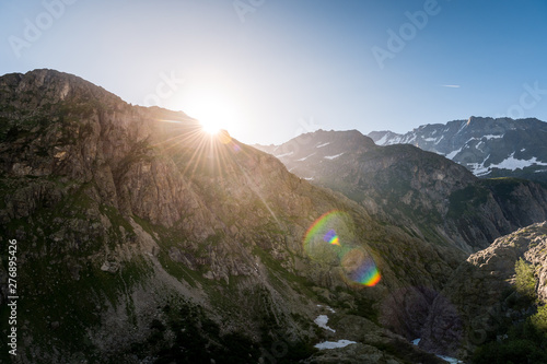 sunrise near Gadmen on the way to Triftbridge in the Swiss Alps photo