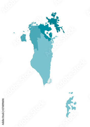 Vector isolated illustration of simplified administrative map of Bahrain. Borders of the governorates (regions). Colorful blue khaki silhouettes