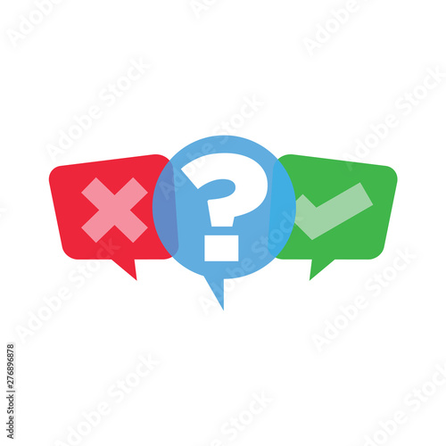 Quiz logo with speech bubble symbols, concept of questionnaire show sing, quiz button, question competition, exam, interview modern emblem design vector illustration isolated on white background