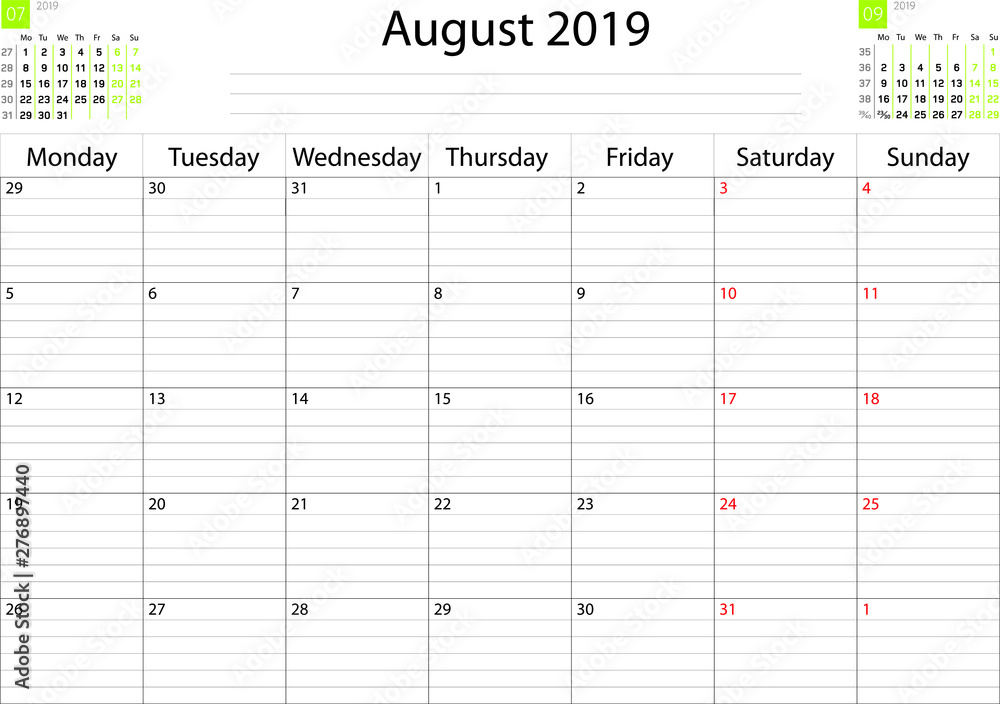 Calendar grid month July 2019 task scheduler workspace. Vector image Calendar grid month July 2019 task scheduler workspace. Vector image