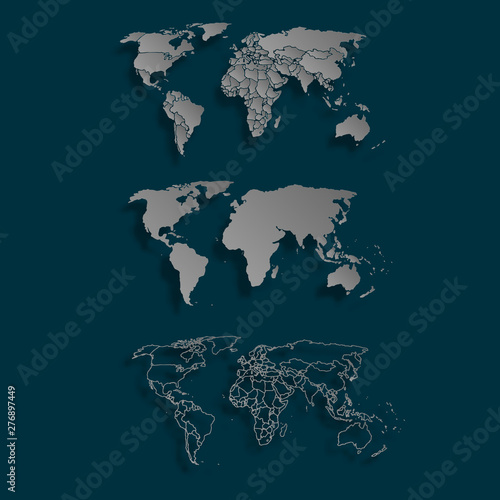 Set vector World Map .paper Cut Style.