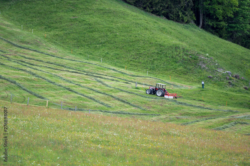 tractor and a man on a field in Emmental tractor and a man on a field in Emmental