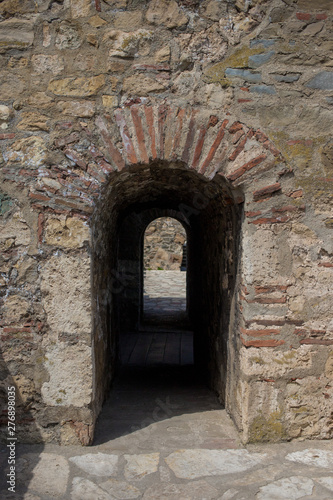 Tunel in wall on Medieval fortress in Smederevo, Serbia, on coast of Danube river. © Zoran