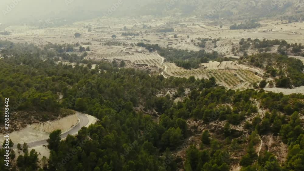 Mystical forest and mountainous Valencian nature in southeastern Spain, aerial long shot Mystical forest and mountainous Valencian nature in southeastern Spain, aerial long shot