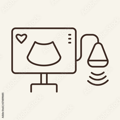 Ultrasound line icon. Monitor, scanner, medical equipment. Medicine concept. Vector illustration can be used for topics like ultrasonography, sonography, transducer