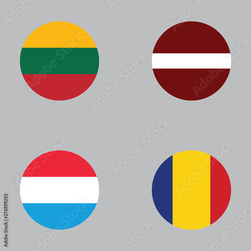 Round button national flag of Lithuania, Latvia, Luxembourg, Romania Country europe flag icon