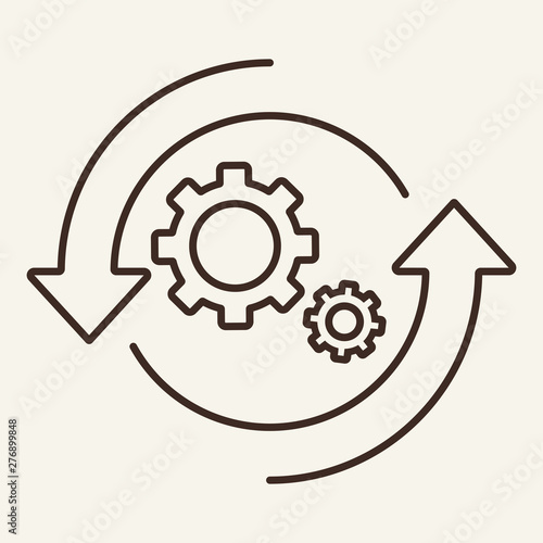 Update line icon. Gears in circle arrows, rotating. Technology concept. Vector illustration can be used for topics like reload, technical improvement, procedure