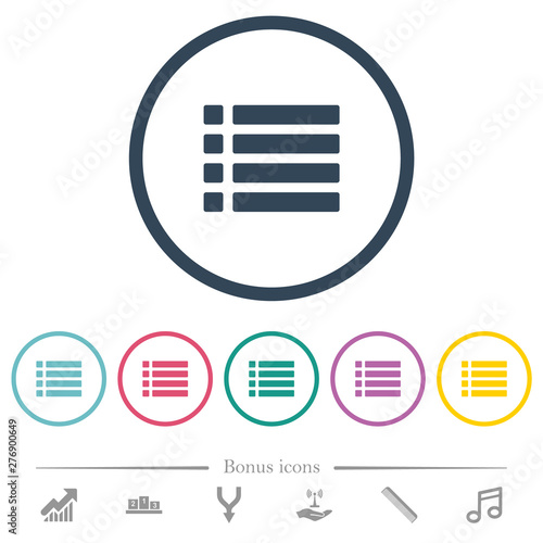 Unordered list flat color icons in round outlines