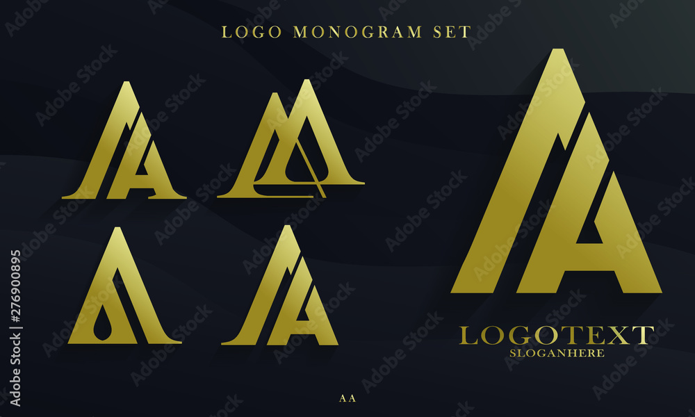Obraz premium luxury logo monogram set gold gradient with luxury black backgound