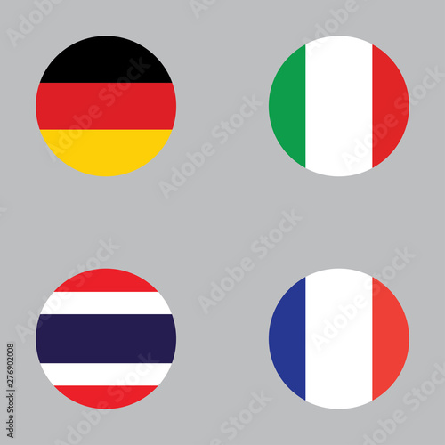 Round button national flag of France, Italy, Germany, Thailand Country flag icon