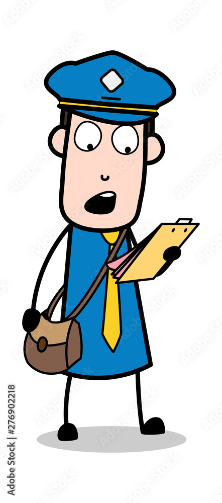 Reading a Letter - Retro Postman Cartoon Courier Guy Vector Illustration Reading a Letter - Retro Postman Cartoon Courier Guy Vector Illustration
