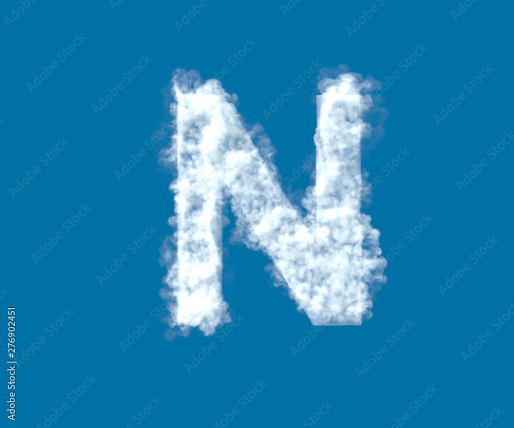 Cloud design font, white cloudy letter N isolated on the blue sky background - 3D illustration of symbols Cloud design font, white cloudy letter N isolated on the blue sky background - 3D illustration of symbols