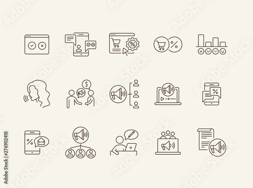 Advertising agency icons. Set of line icons. Diagram, mobile with percent sign and envelope. Finance concept. Vector illustration can be used for topics like banking, business