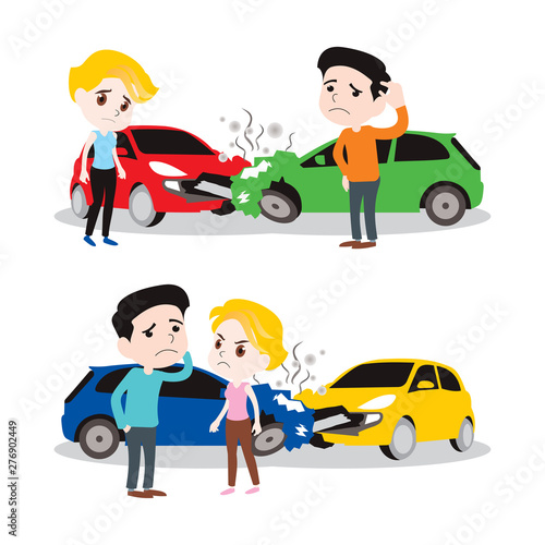 man and woman got car accident. vector illustration isolated cartoon hand drawn. fill bad danger