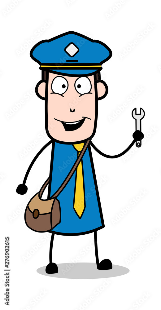 Showing Tool - Retro Postman Cartoon Courier Guy Vector Illustration Showing Tool - Retro Postman Cartoon Courier Guy Vector Illustration