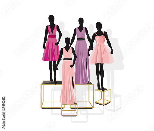 Mannequin Fashion dresses Vector illustration. Shopping concept front views