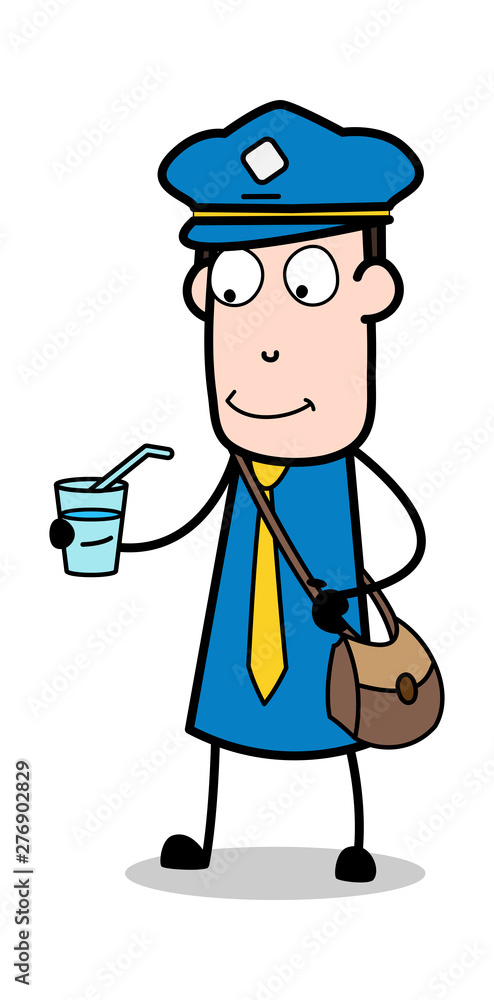 Drinking - Retro Postman Cartoon Courier Guy Vector Illustration Drinking - Retro Postman Cartoon Courier Guy Vector Illustration