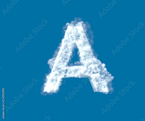 letter A made of light white cloud on blue sky background, cloudy alphabet - 3D illustration of symbols