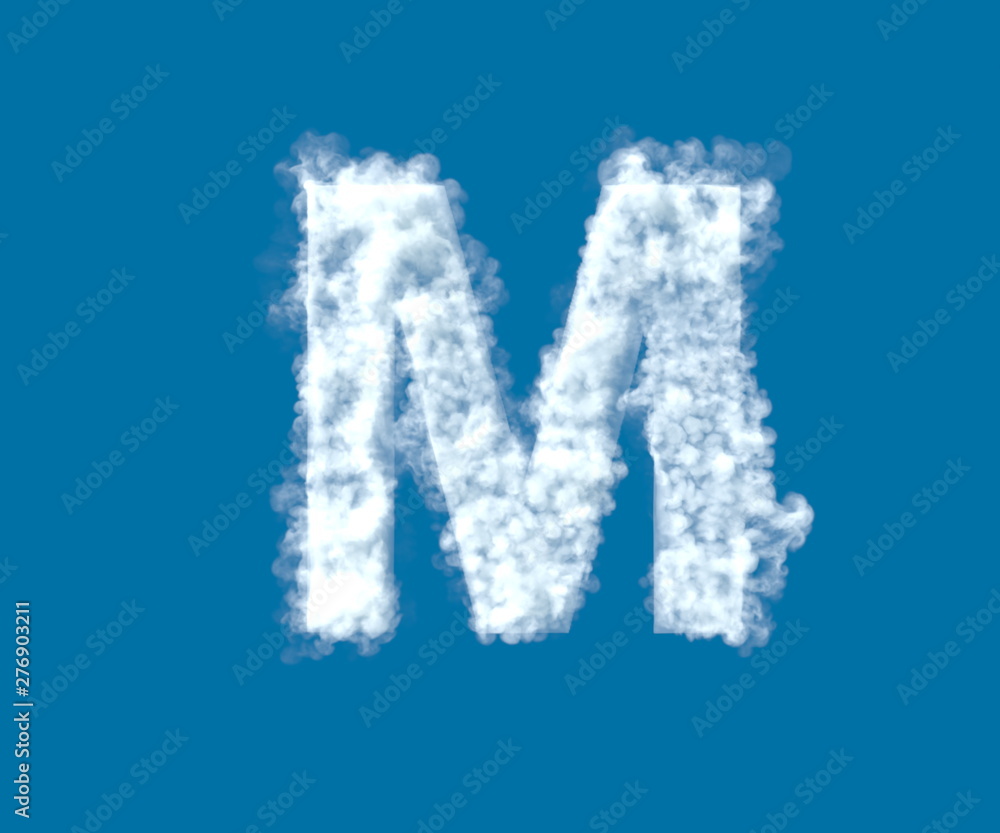 Cloud creative font, white cloudy letter M isolated on the blue sky background - 3D illustration of symbols Cloud creative font, white cloudy letter M isolated on the blue sky background - 3D illustration of symbols