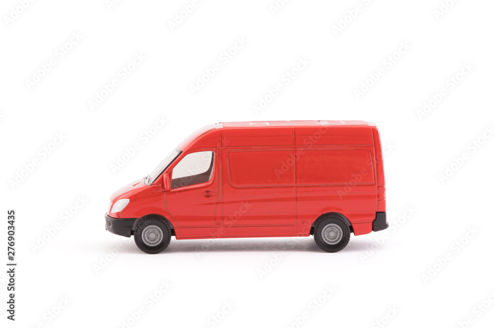 Transport red van car on white background 
