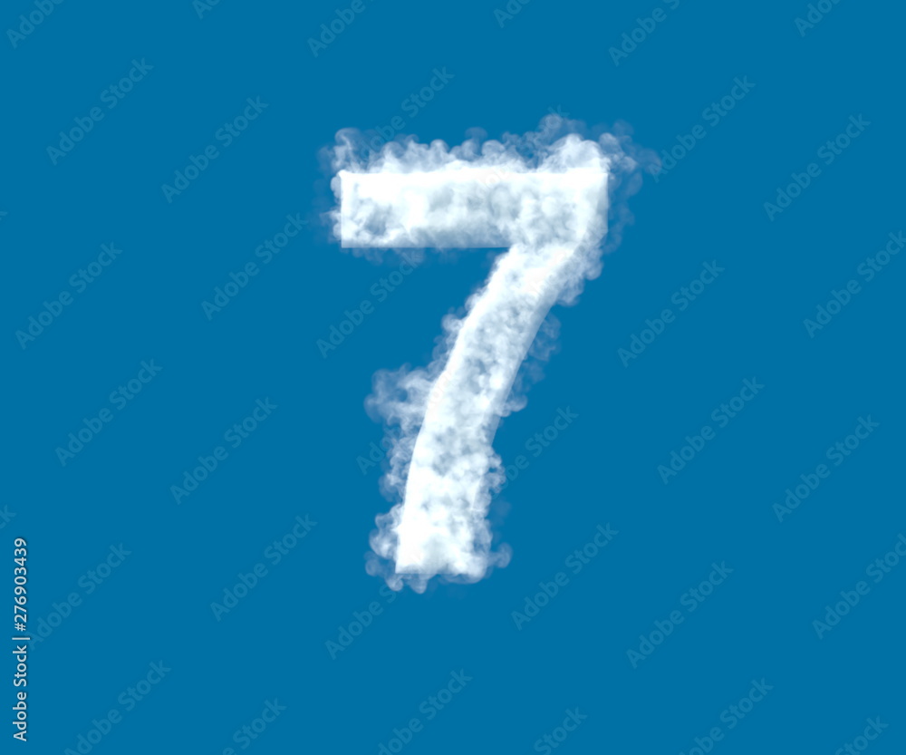 Cloud design font, white cloudy number 7 isolated on the blue sky background - 3D illustration of symbols Cloud design font, white cloudy number 7 isolated on the blue sky background - 3D illustration of symbols