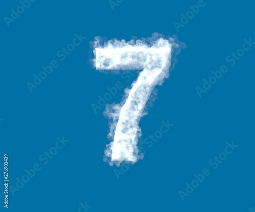 Cloud design font, white cloudy number 7 isolated on the blue sky background - 3D illustration of symbols