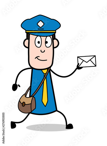 Running with Envelope - Retro Postman Cartoon Courier Guy Vector Illustration