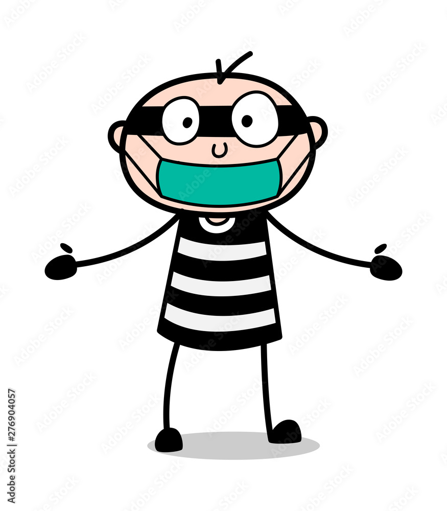 Surprised Thief with Mask on Face - Cartoon thief criminal Guy Vector  Illustration Stock Vector | Adobe Stock