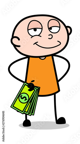 Holding Money and Smiling - Cartoon thief criminal Guy Vector Illustration