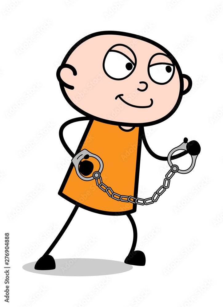 Prisoner Ready to Run with Handcuffs Cartoon thief criminal Guy