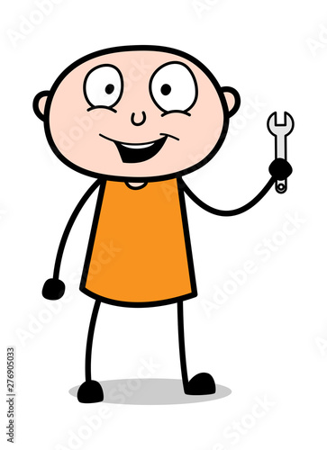 Showing Wrench Tool - Cartoon thief criminal Guy Vector Illustration