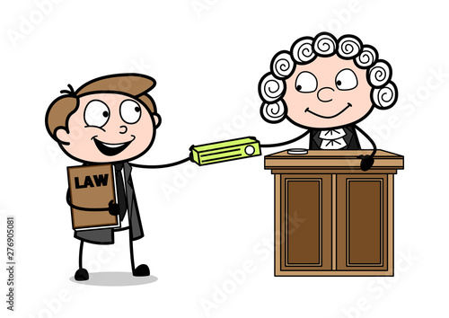 Cartoon Lawyer Passing a File to The Judge Vector Illustration
