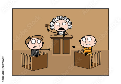 Judge Getting Irritate While Lawyer and Criminal Debating Vector Illustration