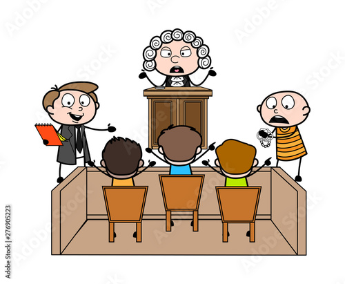 The Case is Going On in Courtroom and Audience Cheering Up Vector Illustration