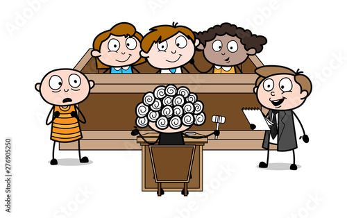 Judge Announcing a Final Decision in Courtroom Vector Illustration
