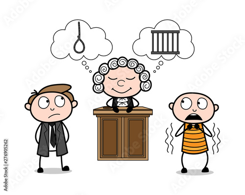 Judge Thinking About the Punishment and Criminal Getting Afraid Vector Illustration