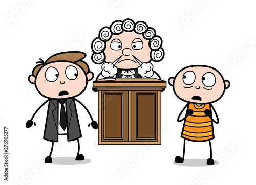 Thief and Lawyer Getting Afraid While Judge Getting Aggressive Vector Illustration
