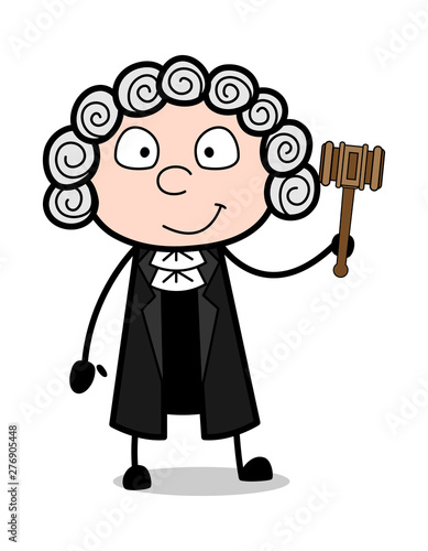 A Cartoon Magistrate Standing with Gavel Vector Illustration