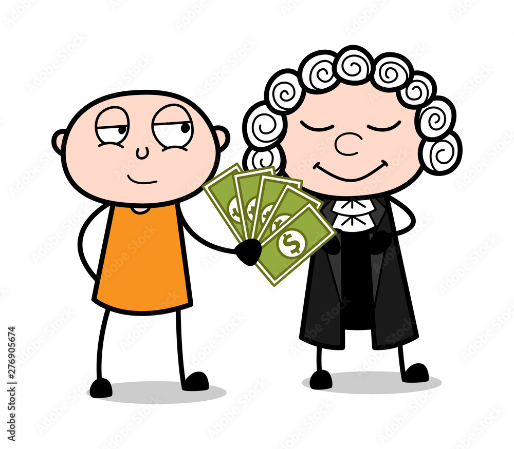 Offering Money to The Judge - Cartoon thief criminal Guy Vector Illustration