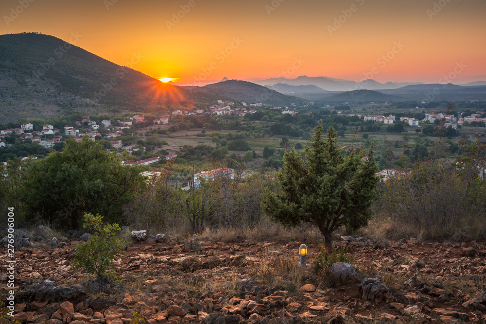 Sunset over the Dinaric Alps in Medjugorje, Bosnia and Herzegovina