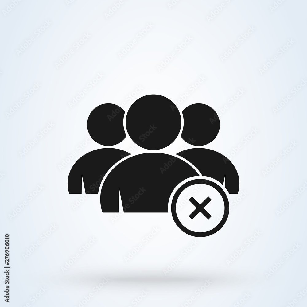 Group with cancel, delete sign. Simple vector modern icon Group with cancel, delete sign. Simple vector modern icon