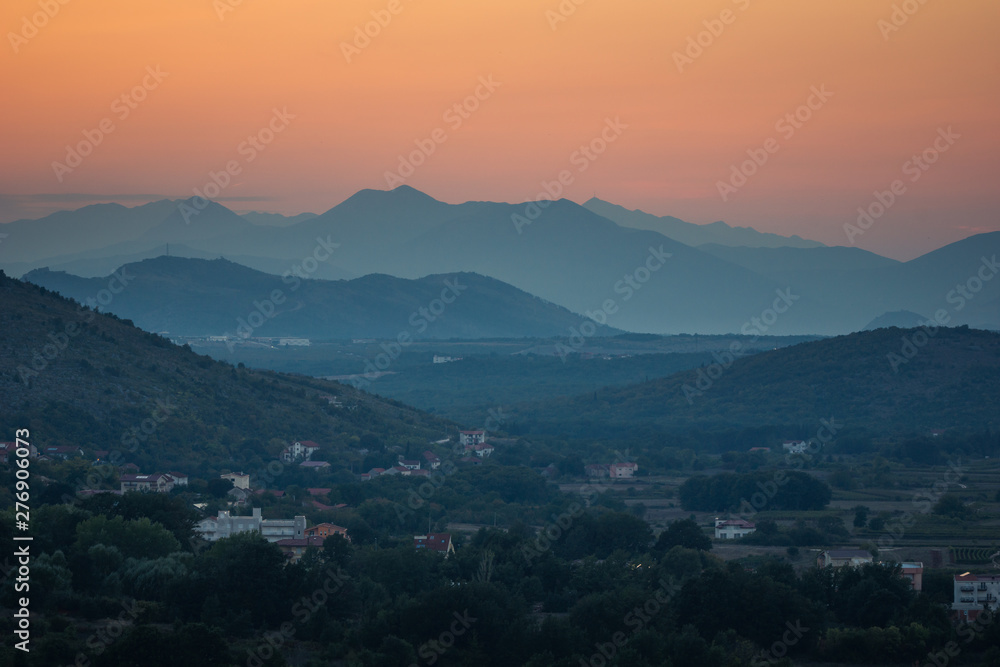 Sunset over the Dinaric Alps in Medjugorje, Bosnia and Herzegovina