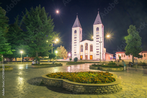 Night view on the church in Medjugorje, Bosnia and Herzegovina
