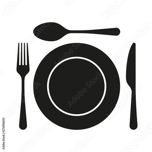 Dining flat icon with plate, fork and knife for apps and websites