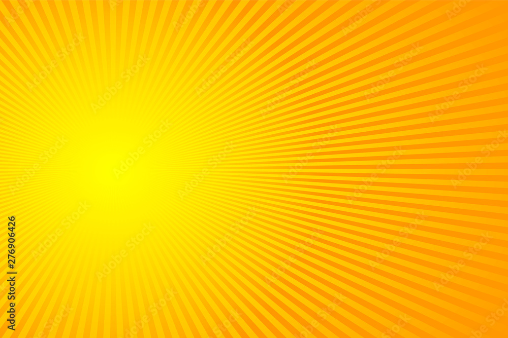 Sun rays, sunburst on yellow and orange color background. Vector