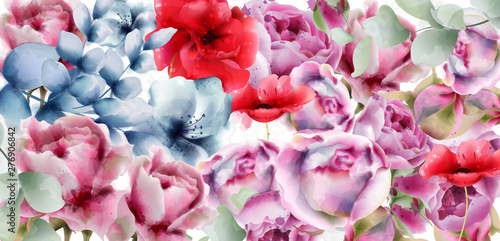 Summer flowers vector watercolor. Floral decor backgrounds