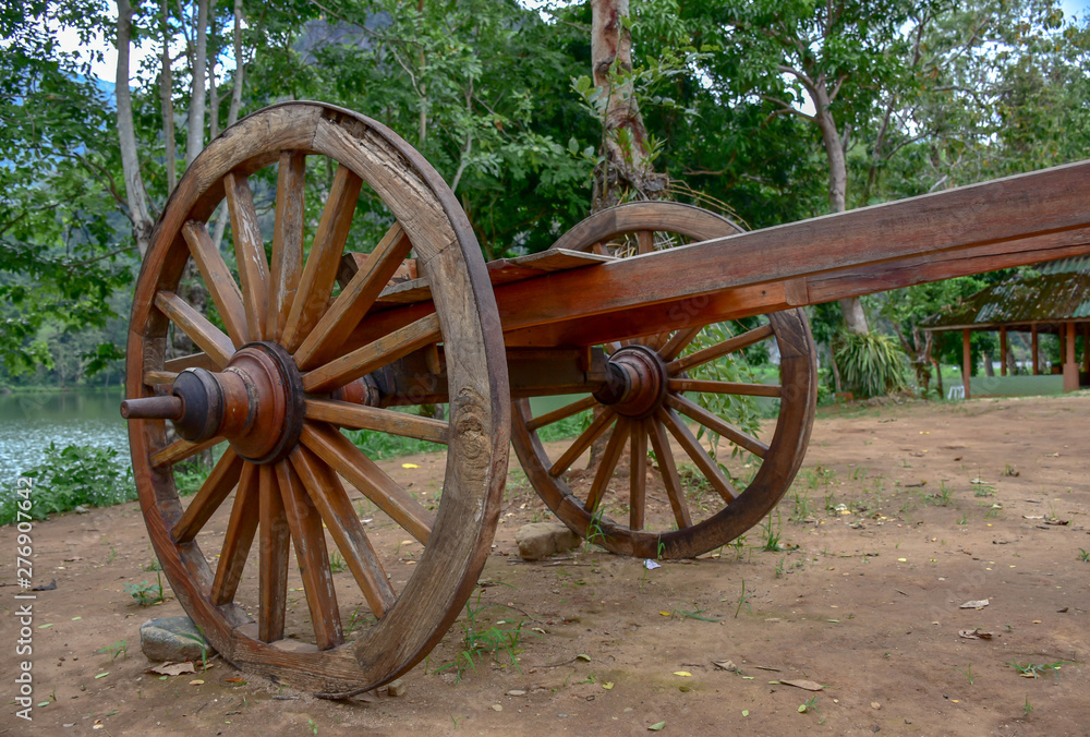 Urban and old style thai wagon which was normally tied with cows or buffalos for transportation or agriculture purpose.