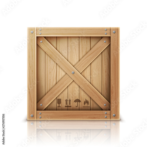 Wooden box closed by metal nails realistic vector illustration