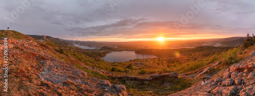 Panorama of St Johns Newfoundland from the top of Signal Hill National Historic Site at sunset. 
